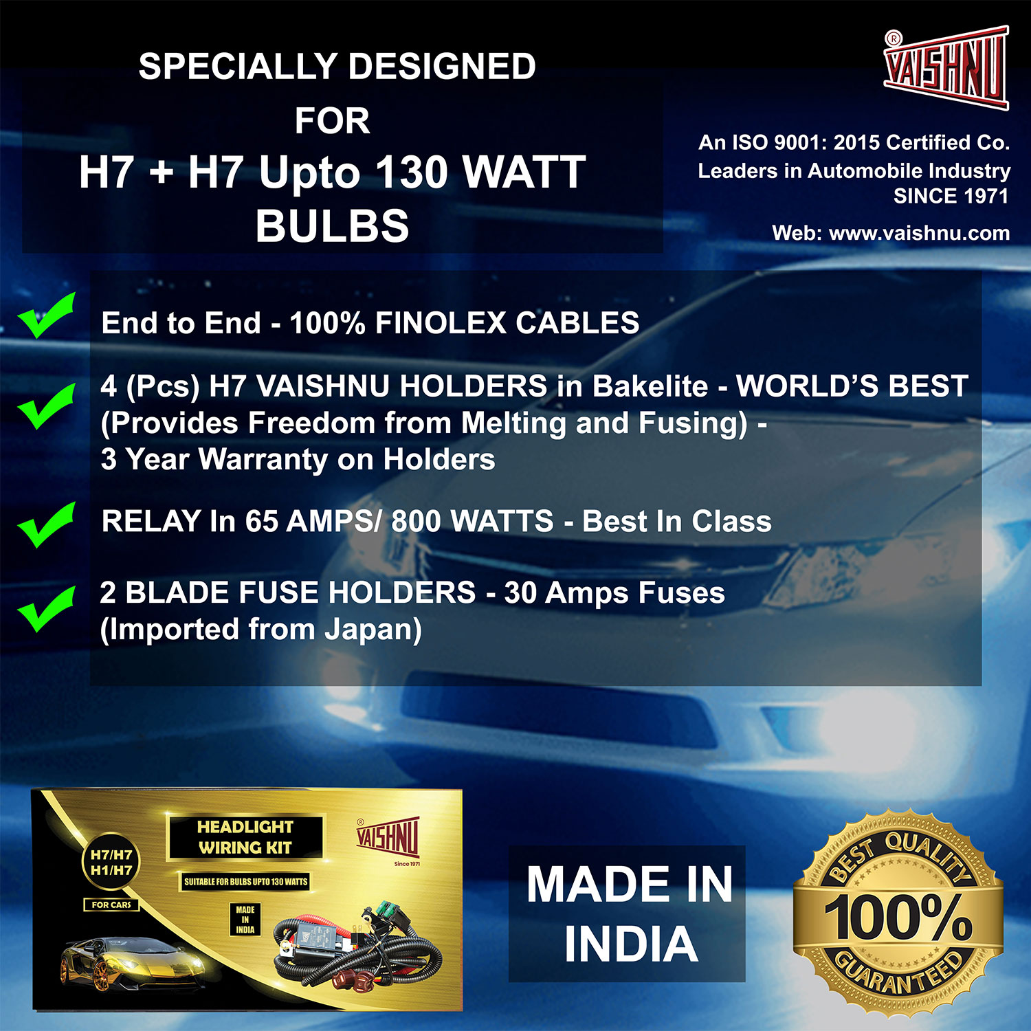 H7 H7 Headlight Wiring Kit for Cars | 1 Year Warranty | 100% Made in India